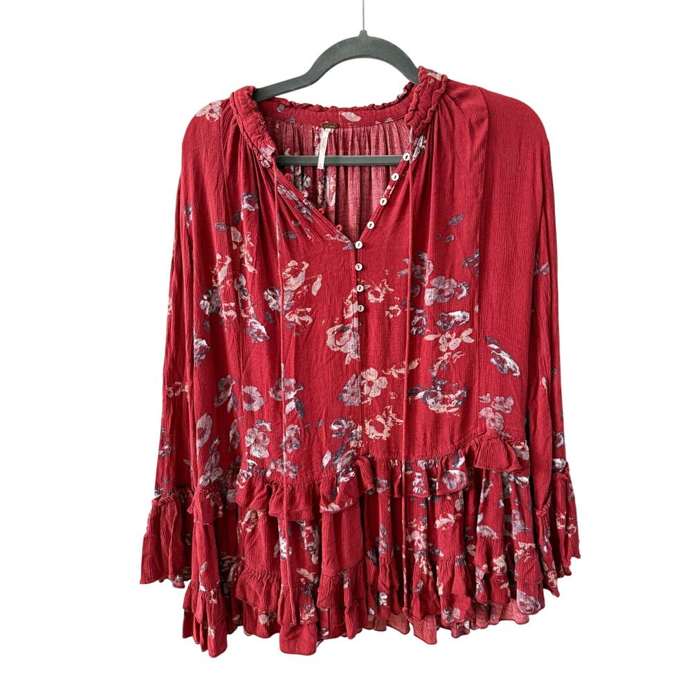Free People Blouse Women's XS Floral Boho Ruffle - Picture 1 of 5